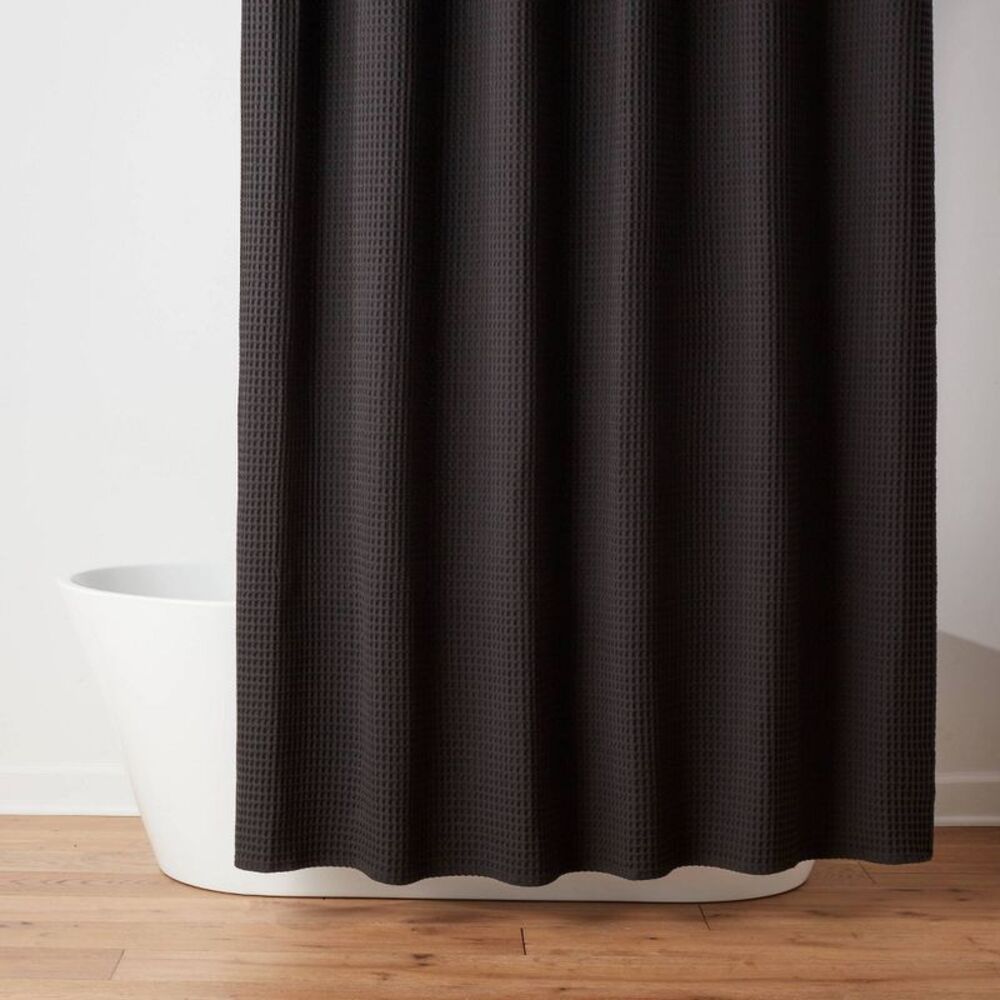 72"x84" Extra Long Waffle Weave Shower Curtain Black - Threshold
